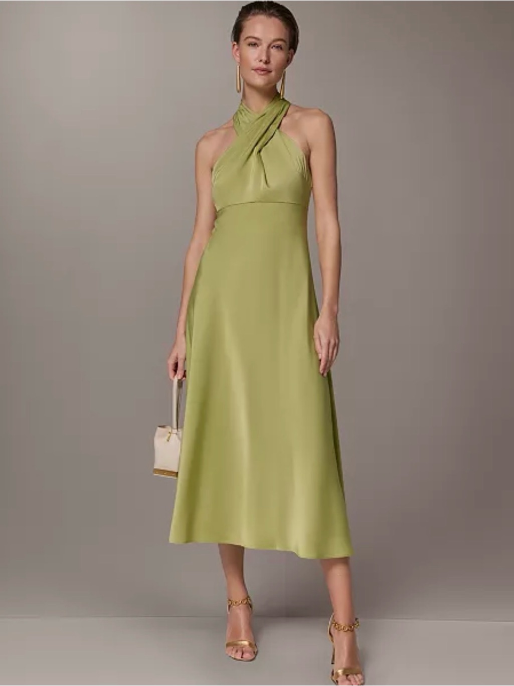 Donna Karan New York Women's Halter Neck Midi Dress With Empire Line